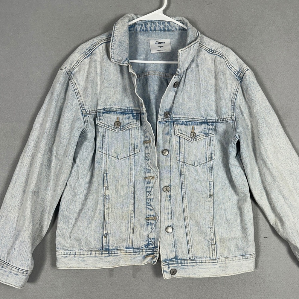 Old Navy Jacket Women Medium Boyfriend Light Blue Jean Trucker Denim Long Sleeve